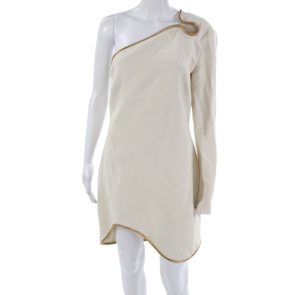 Stella McCartney Women Mini Dress Ivory One Shoulder Long Sleeve Zip Size 44